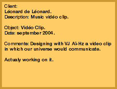 Client: Léonard de Léonard.Description: Music vidéo clip.Ob